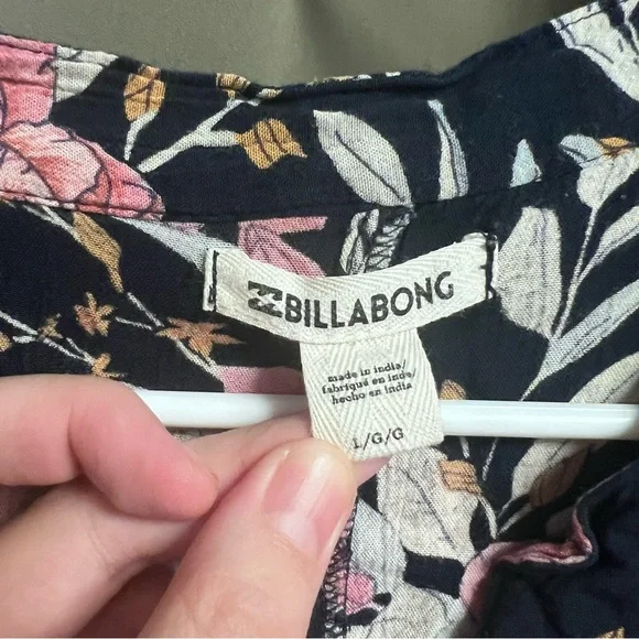 Billabong Navy Floral Dress with Pink and Cream Accents 3/4 Sleeve - Picture 3 of 8